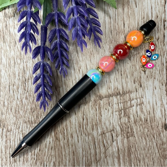 Writing Pen Evil Eye Flower Artisan Beaded Silicone m Custom Handcrafted Office - Picture 7 of 9